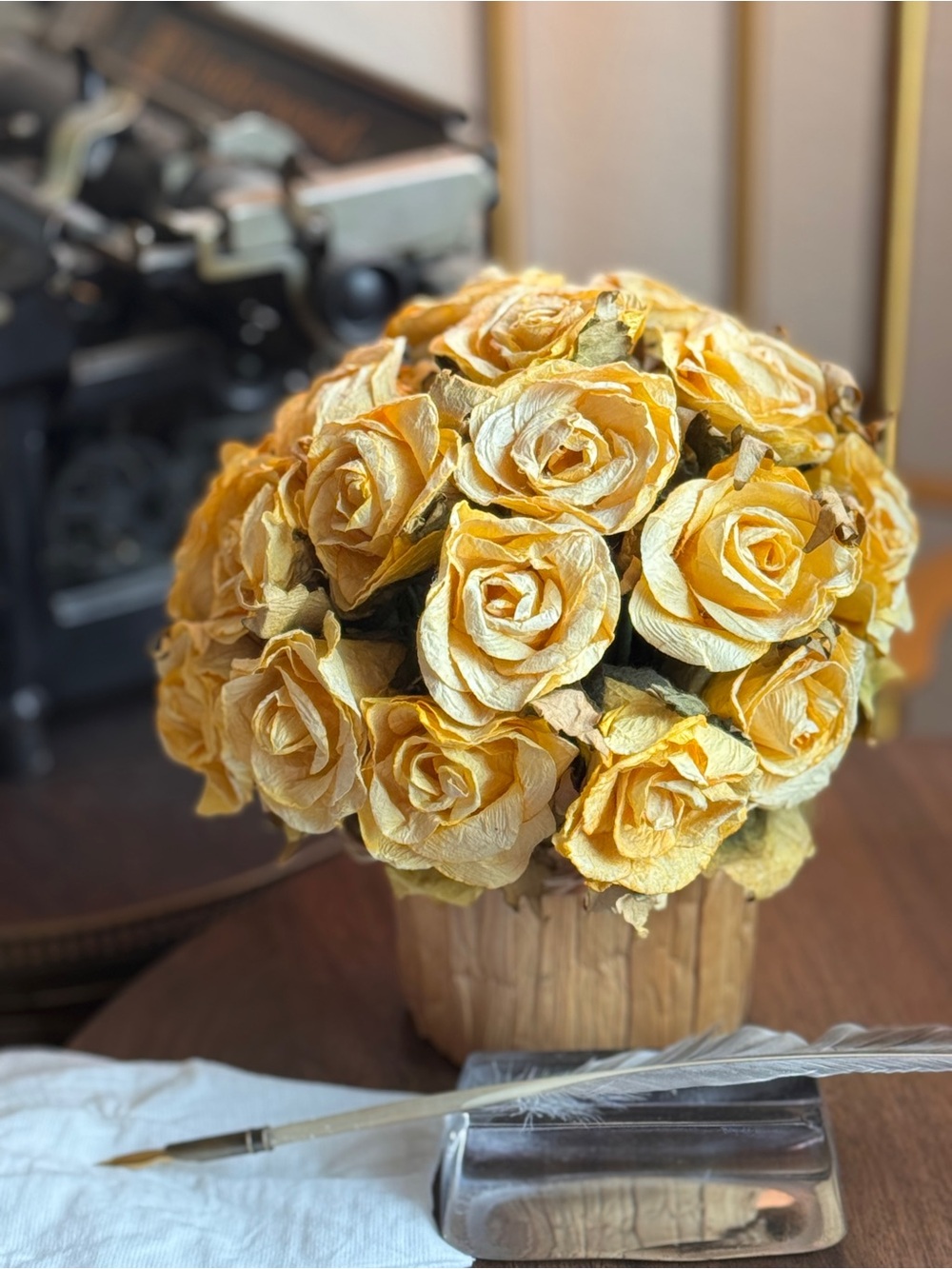 Handcrafted Paper Yellow Rose Bouquet Home Accent